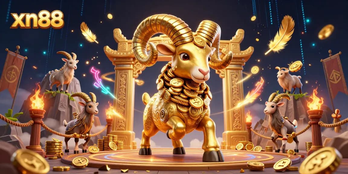 Experience exhilarating gaming action at xn88 with a golden ram charging through a dynamic casino scene.