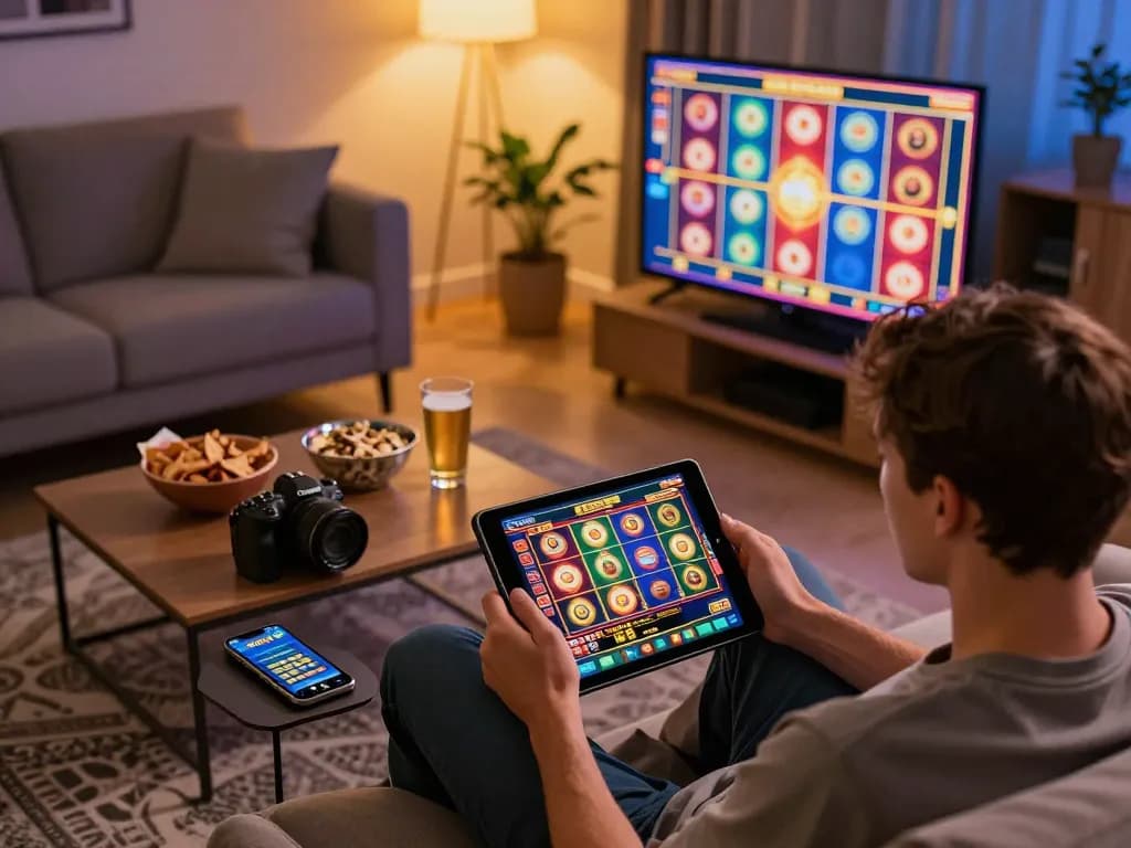 Cucu777 offers engaging online slot gameplay in a cozy living room setting.