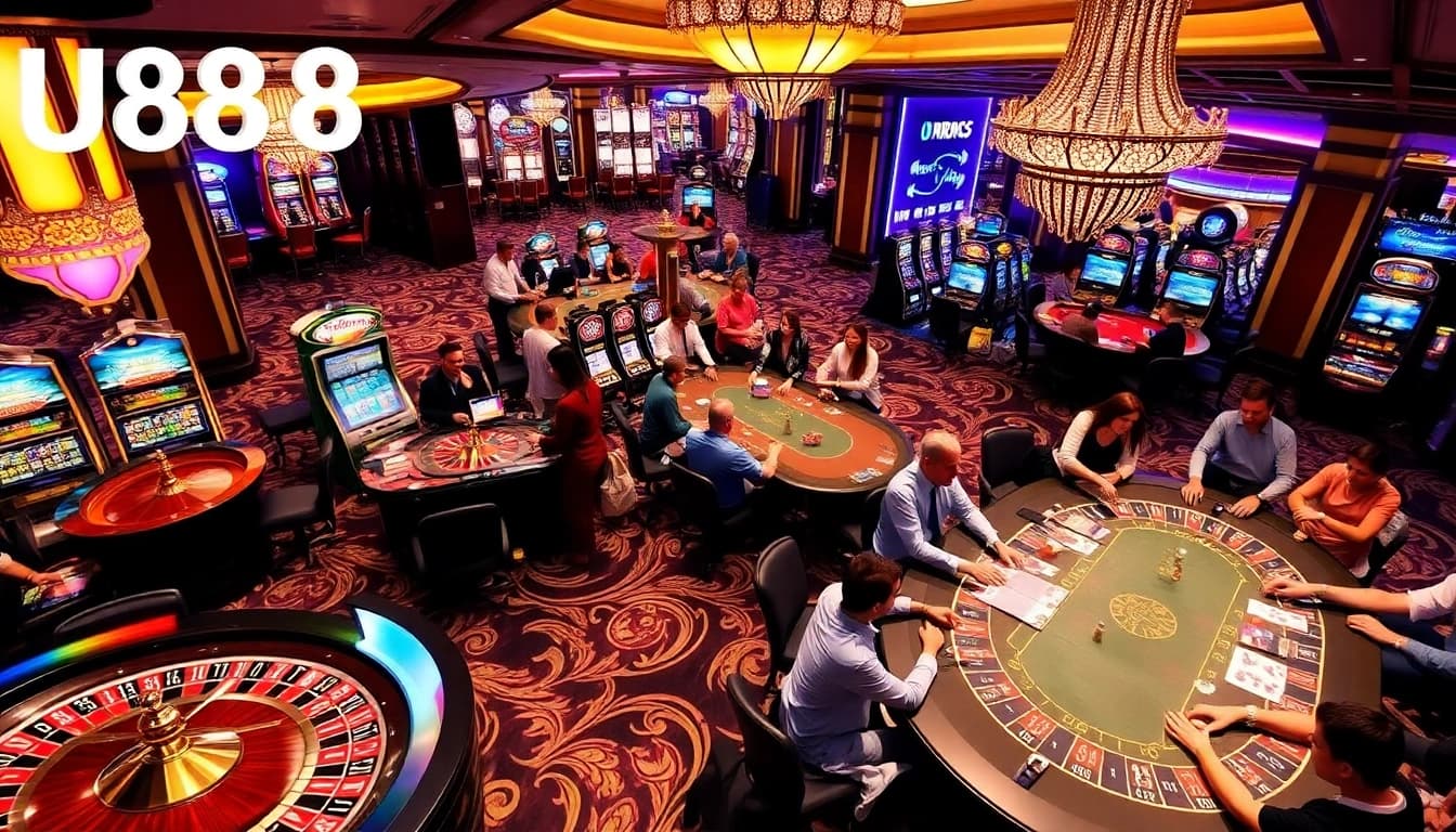 Players enjoy thrilling games at U888 casino, featuring vibrant tables and exciting atmospheres.