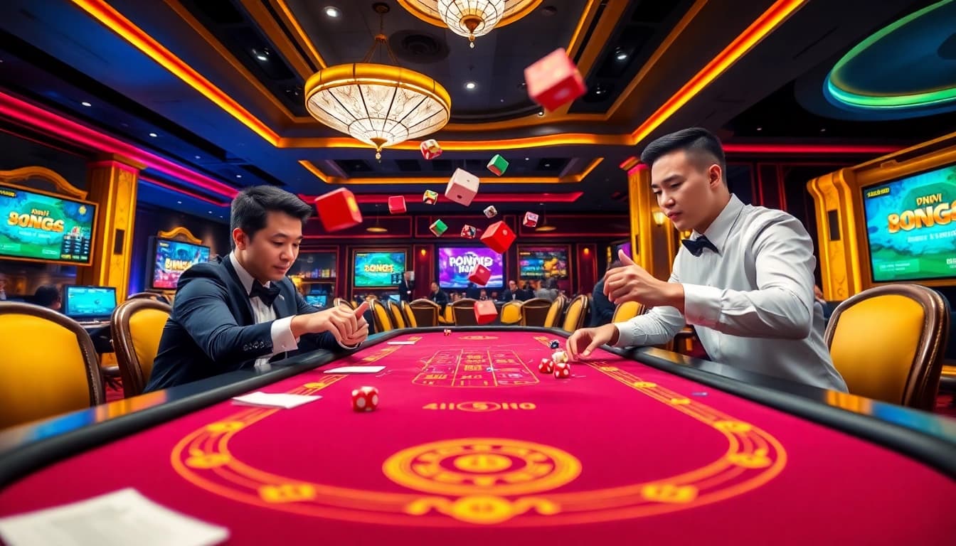Experience thrilling xóc đĩa online cho người mới in an elegant casino setting with exciting gameplay.