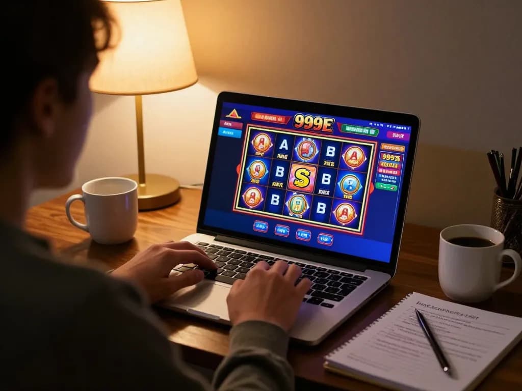 Player enjoying an exciting gaming experience on 999E while managing bankroll strategies at home