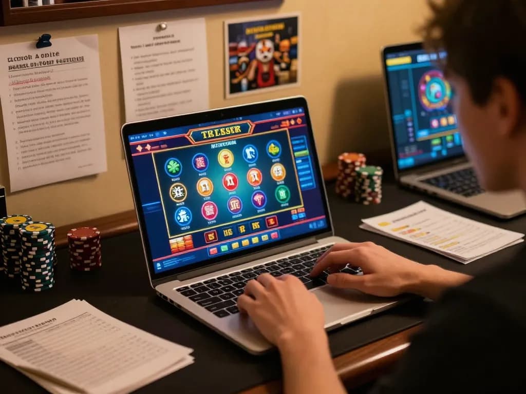 Player engaging with 78win casino app on a laptop, focusing on strategic betting.
