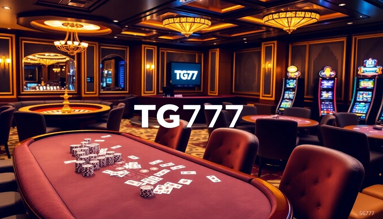 Experience the excitement of TG777 with luxurious casino tables and vibrant gaming options.