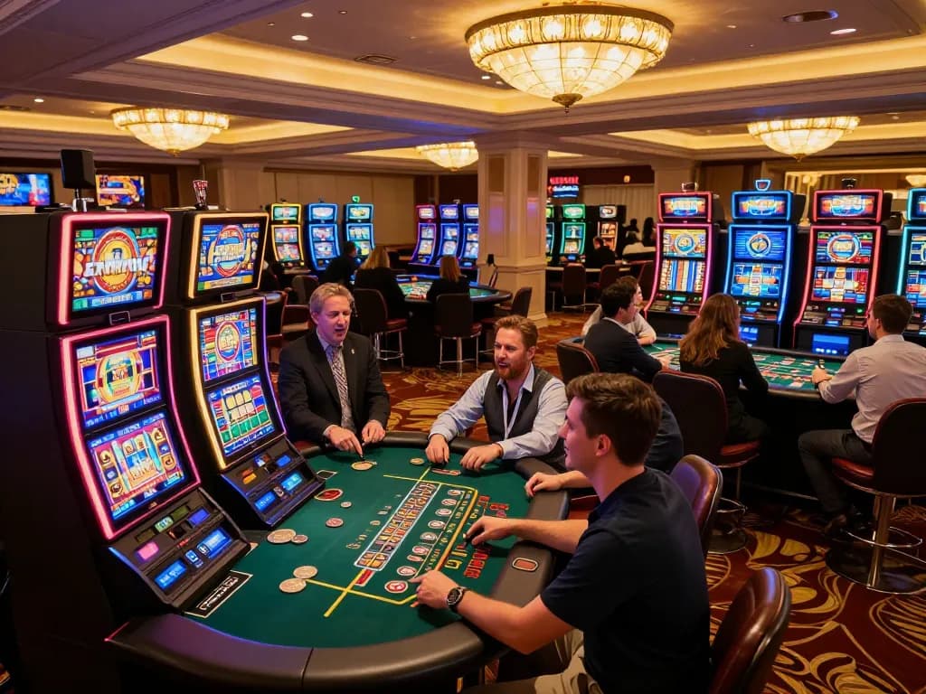 Players spinning slots and placing bets at vibrant vmax casino, highlighting excitement and strategic gameplay.
