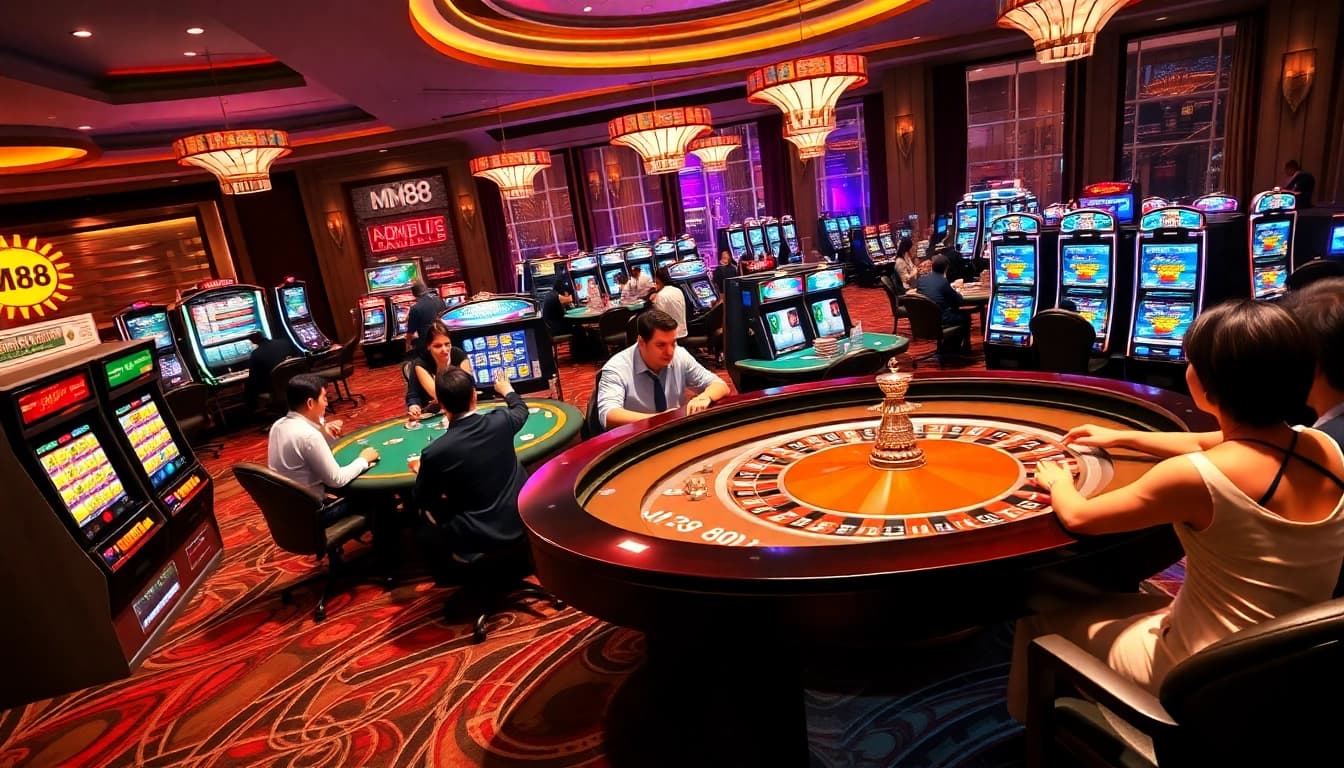 Experience high-stakes action at MM88 casino with vibrant gaming tables and intense gameplay.