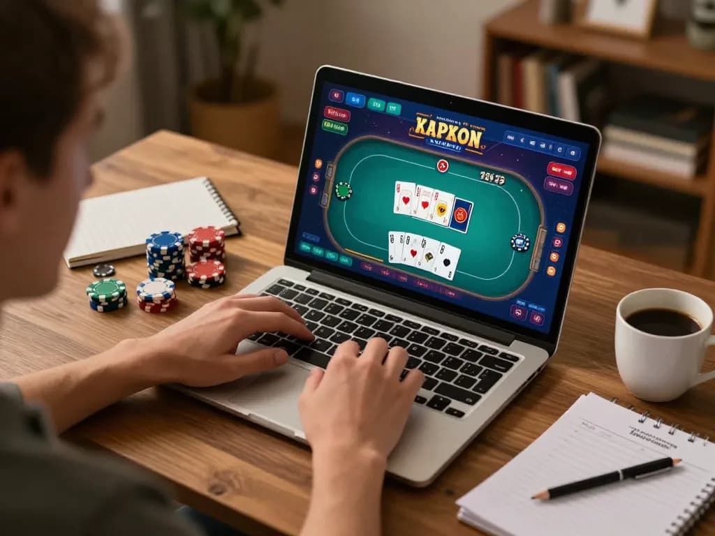 Engaging in online poker gameplay at home, highlighting the excitement of RR88 gaming strategy.