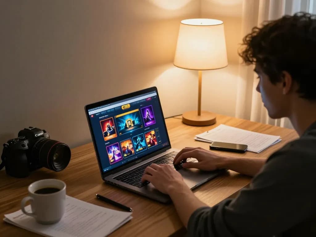 Engaging in online gaming with Nhà cái C168 interface displayed on laptop in cozy setup