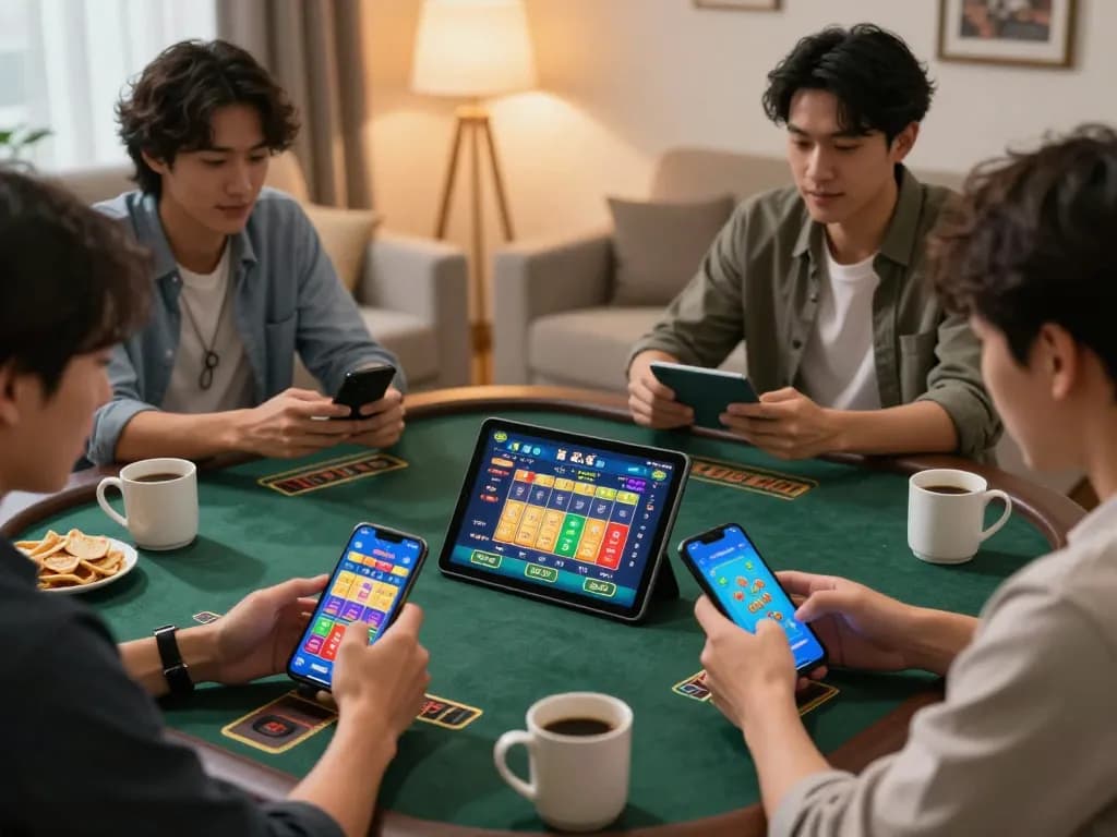 Engaging players experiencing game tài xỉu online uy tín on their mobile devices in a cozy home setting.