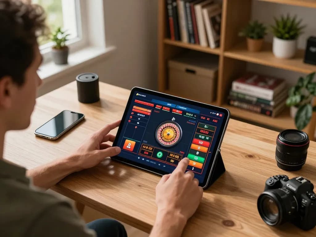 Engaging online gameplay at LV88 with interactive roulette game on tablet, showcasing strategic betting.