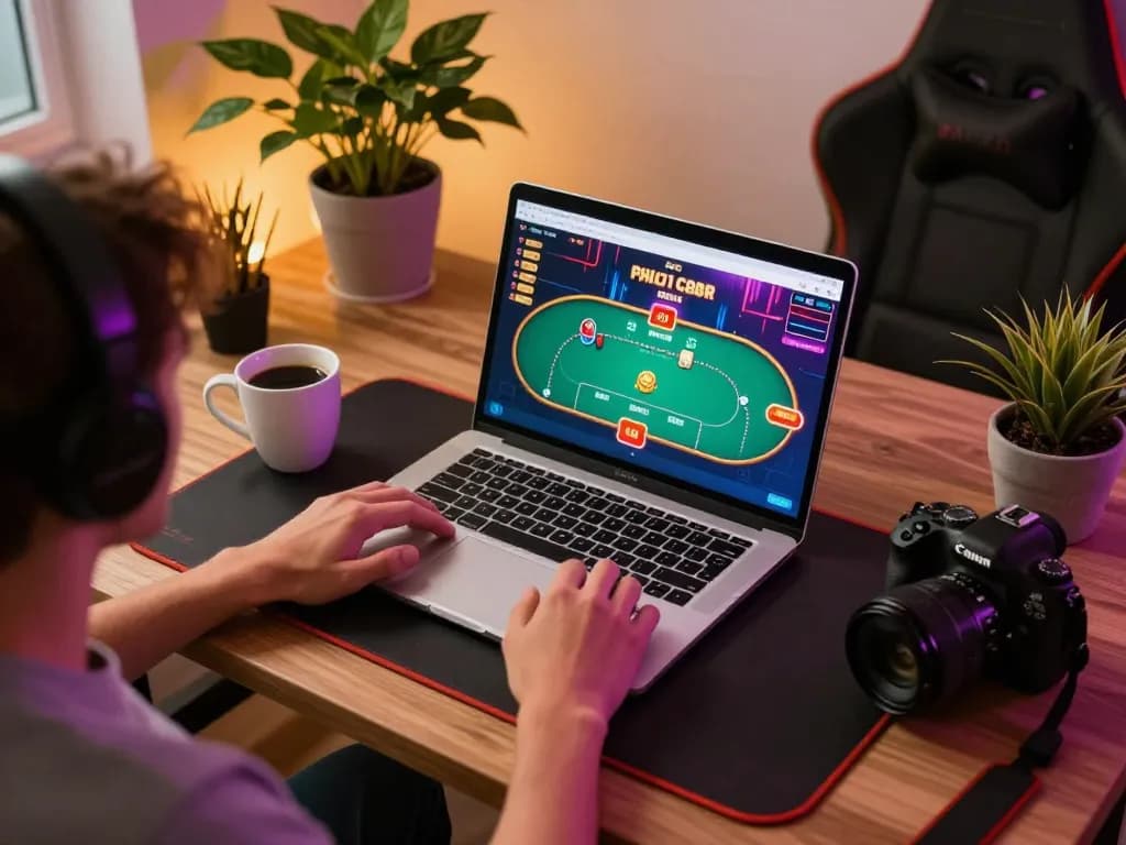 Experience thrilling online poker gameplay with sunwin in a cozy home setting, showcasing dynamic action and strategic moves.