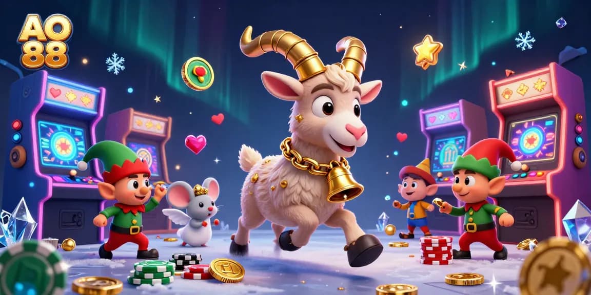 Experience festive fun with AO 88 in a holiday horror casino scene featuring Krampus and playful elves.