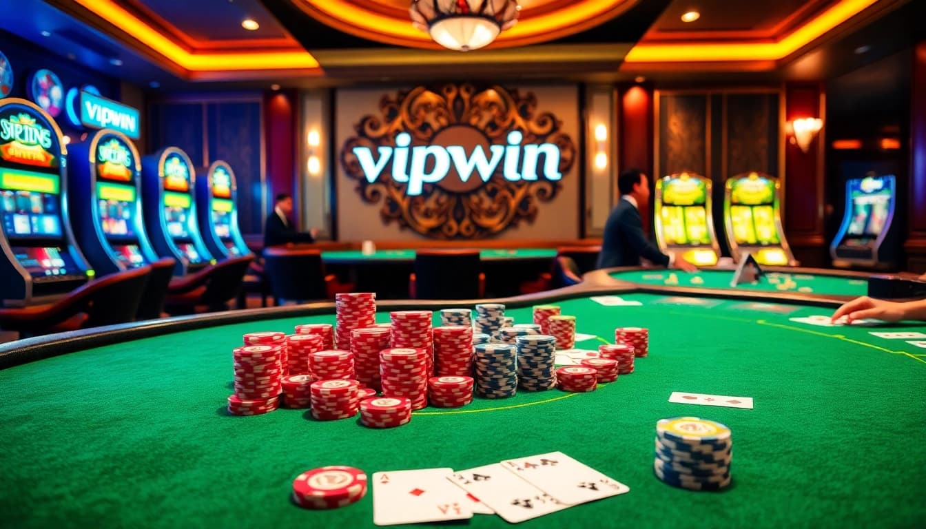 Experience luxury gaming at vipwin with vibrant casino tables and classic gambling elements.