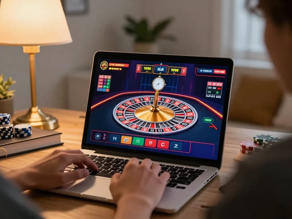 Engaging red888 online casino gaming scene with roulette gameplay on a laptop