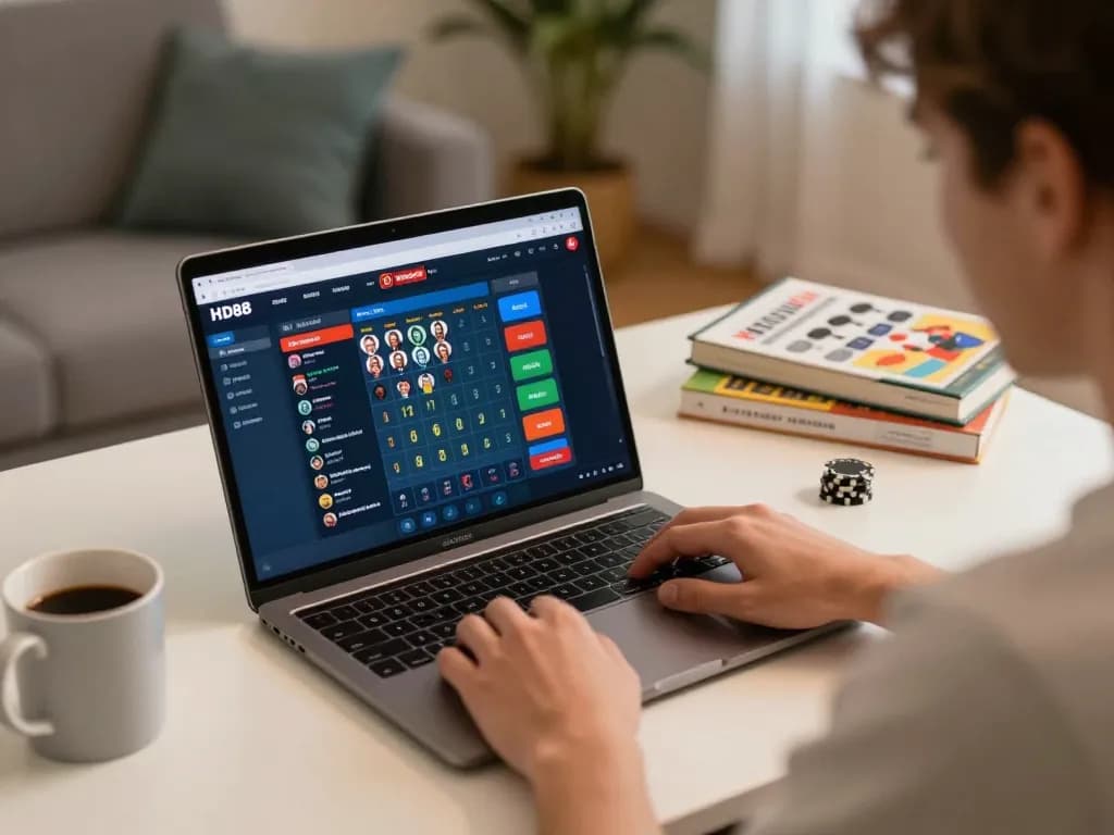 Player enjoying poker on the HD88 online platform with strategic materials visible