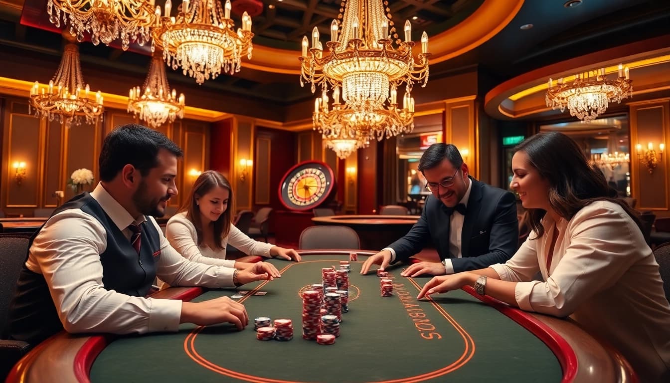 Professional players enjoying a poker game at a luxury casino table on https://uu88xpj.com/.