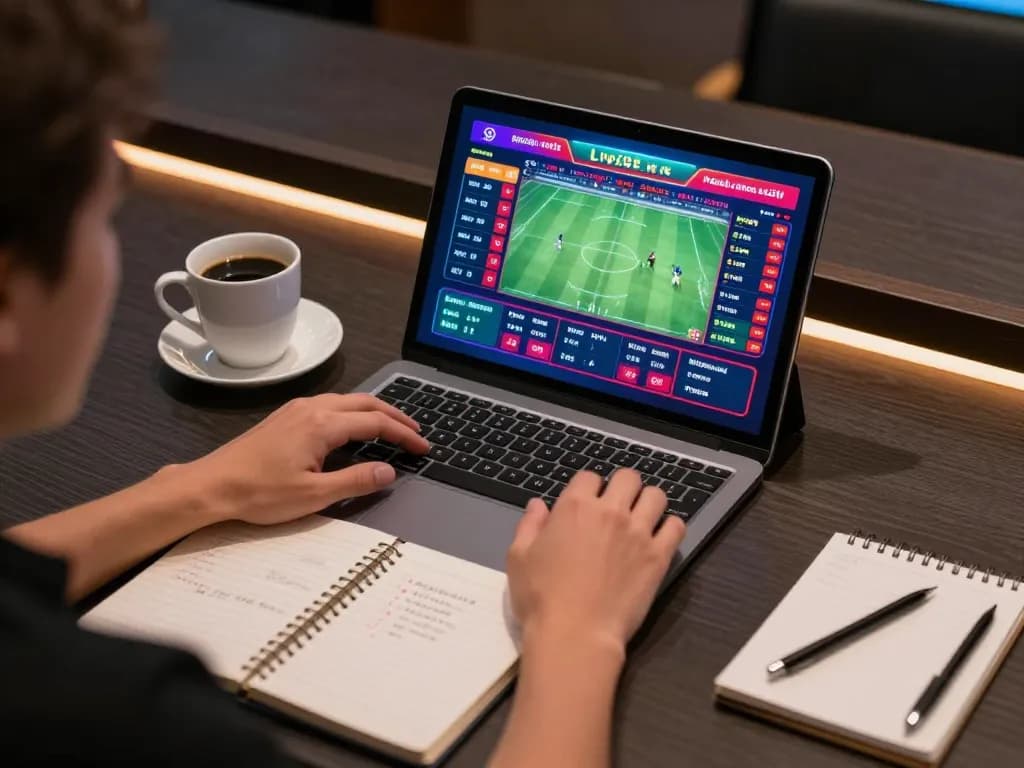 Engaged player using BL555 for live sports betting on tablet in a stylish online casino environment.