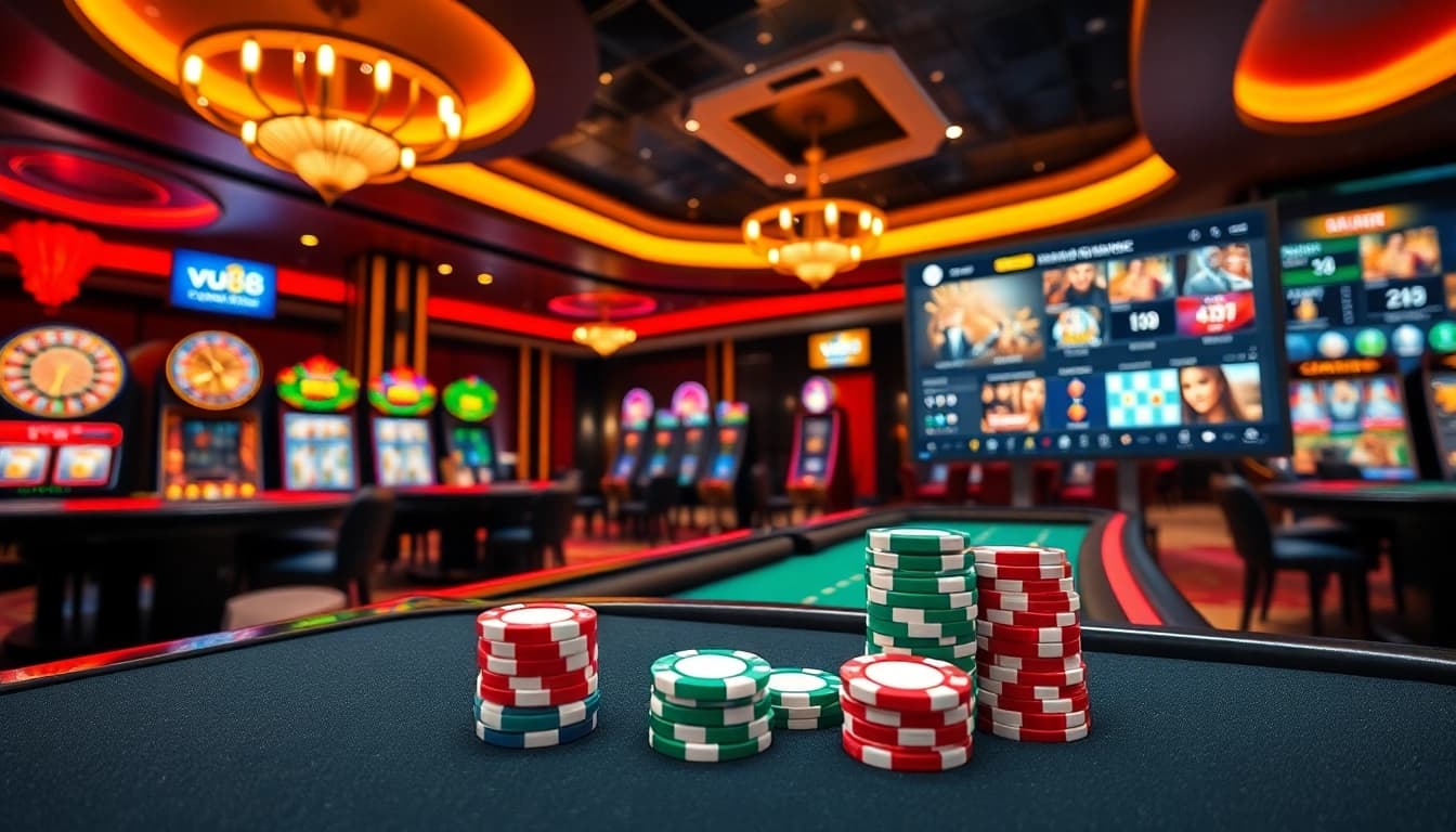 Experience the dynamic action of online gambling at https://vu88.ink/ with vibrant casino tables and slot machines.