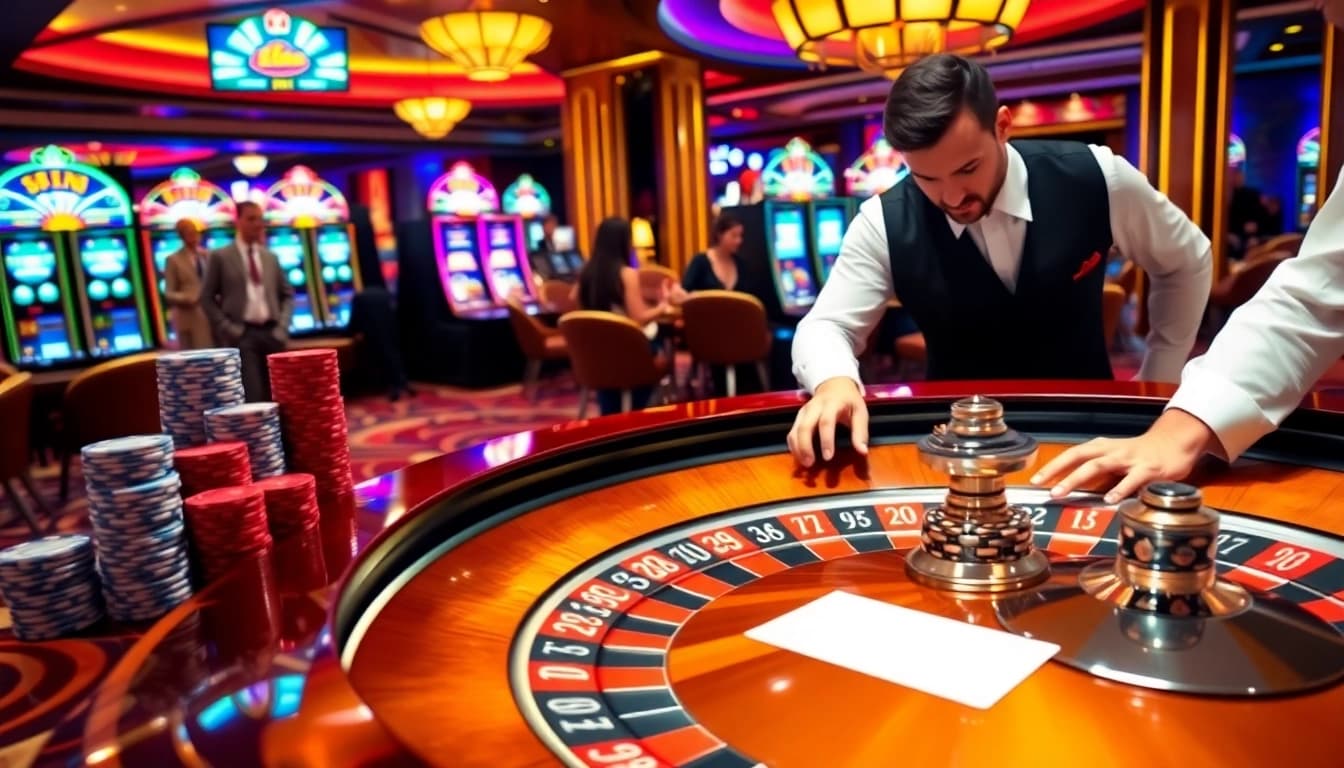 Engaging casino scene showcasing S8 gambling excitement with poker chips and a roulette table.