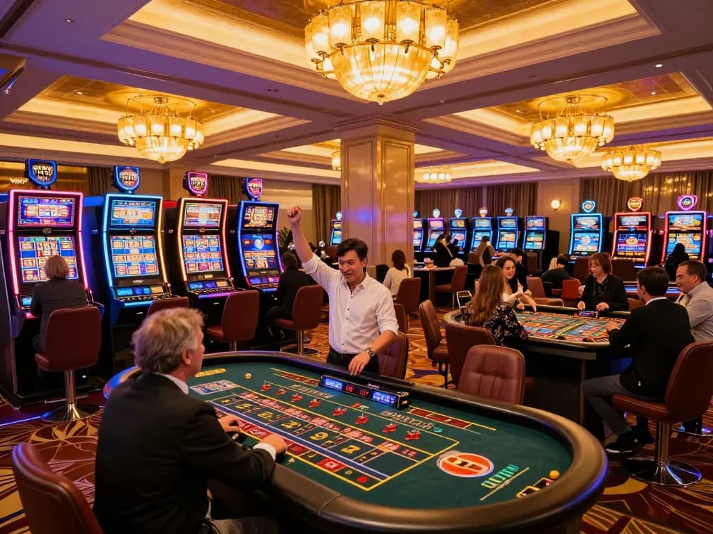 Experience thrilling gameplay at VIP79 with vibrant slot machines and an engaged casino atmosphere
