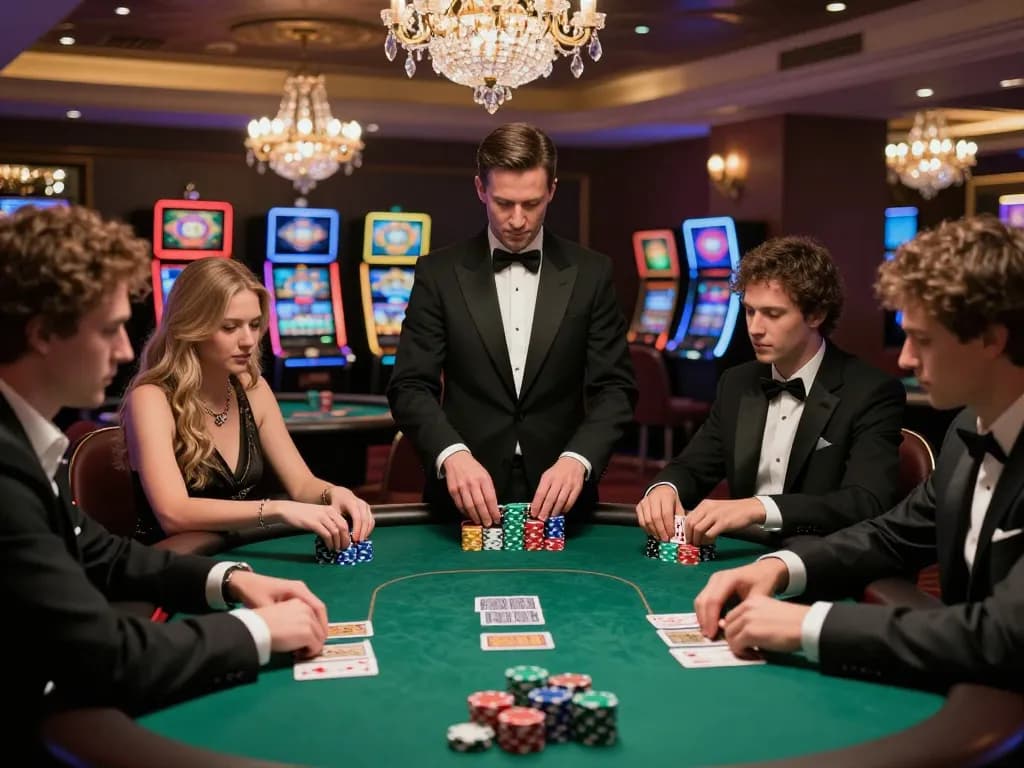 LV88 poker players strategizing their winning hands in a luxurious casino atmosphere