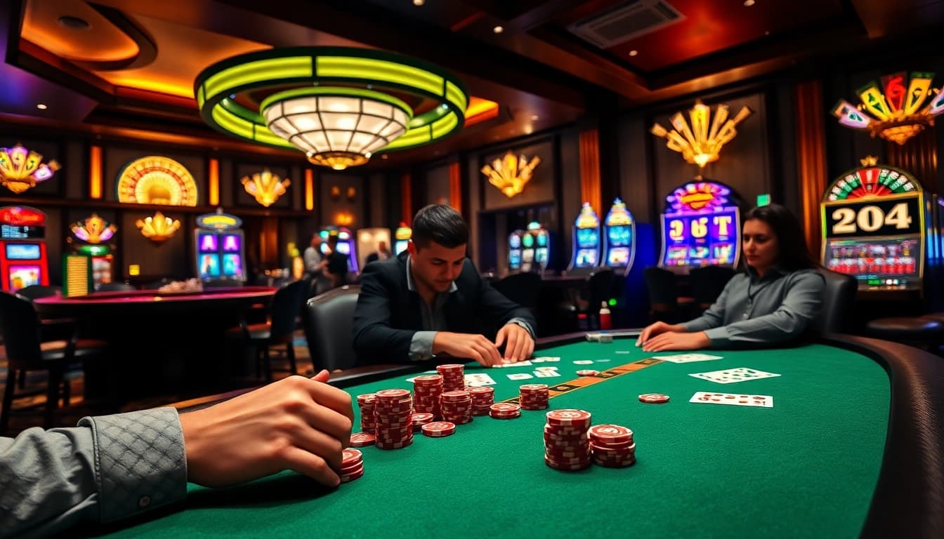 Players enjoy poker and casino games at SCLUB88 COM, emphasizing strategic gambling through intense focus.