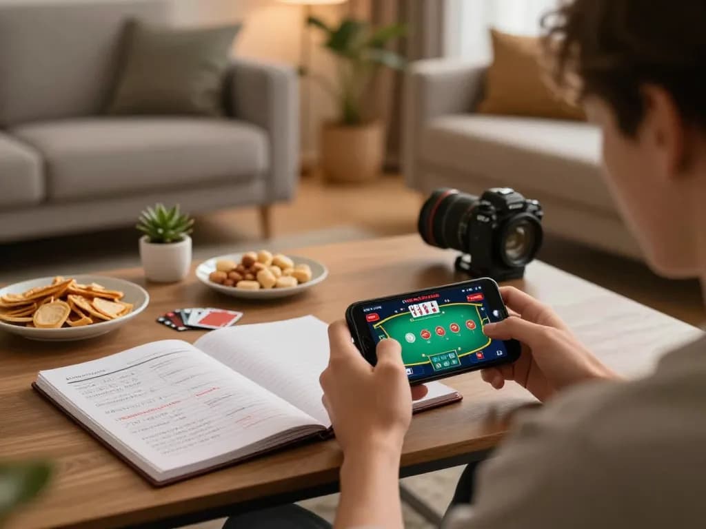 Player engaging with SC88 online casino app on smartphone in a cozy living room.