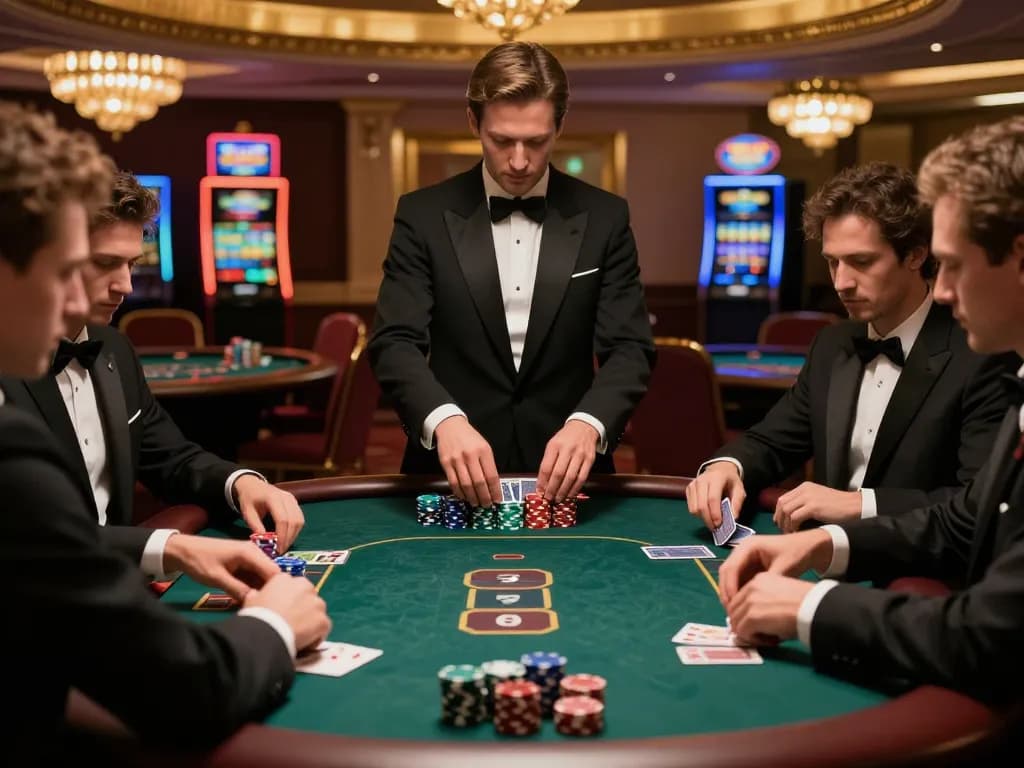 Experience strategic gameplay at tg88's luxurious poker tables in a vibrant casino atmosphere.