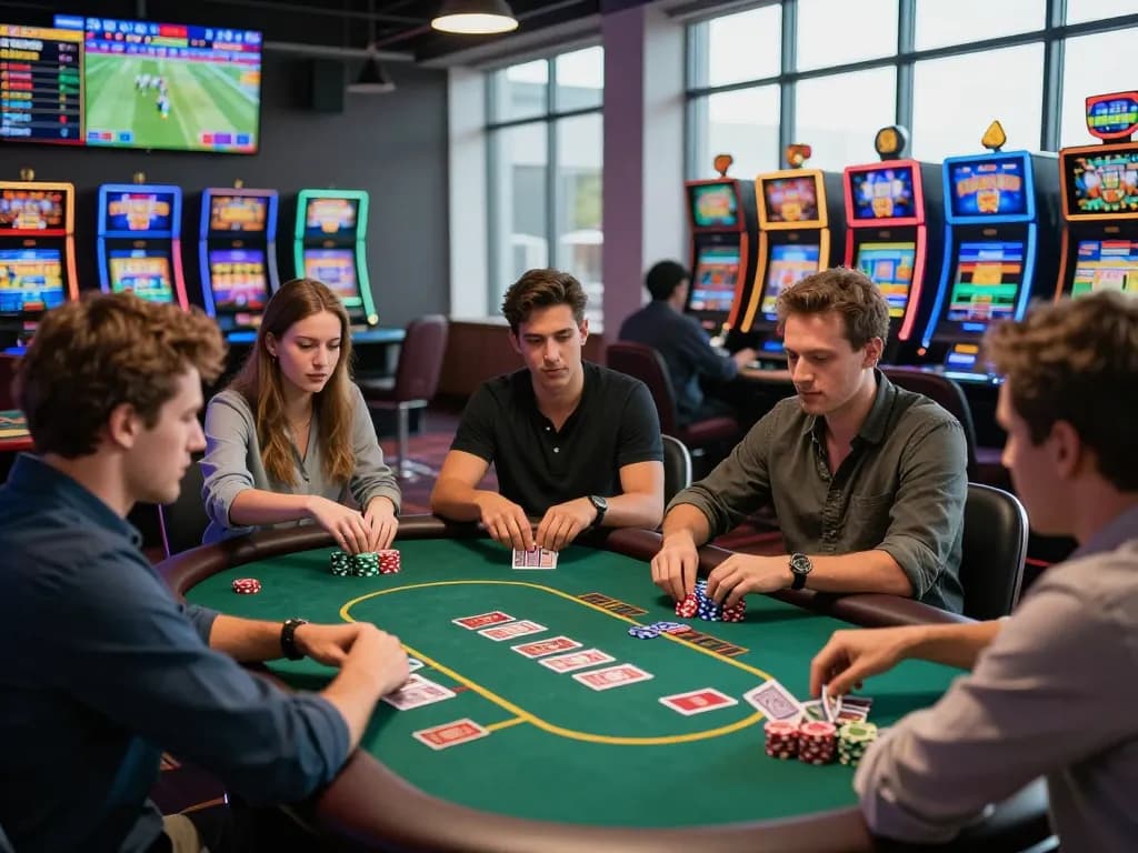 Exciting casino scene at BEM88 with diverse players enjoying various games and vibrant atmosphere.