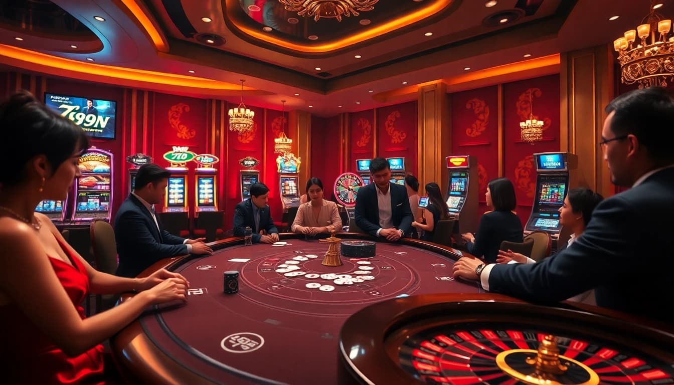 Experience excitement at https://789wincomm.com/ with players enjoying high-stakes poker and vibrant slot machines.