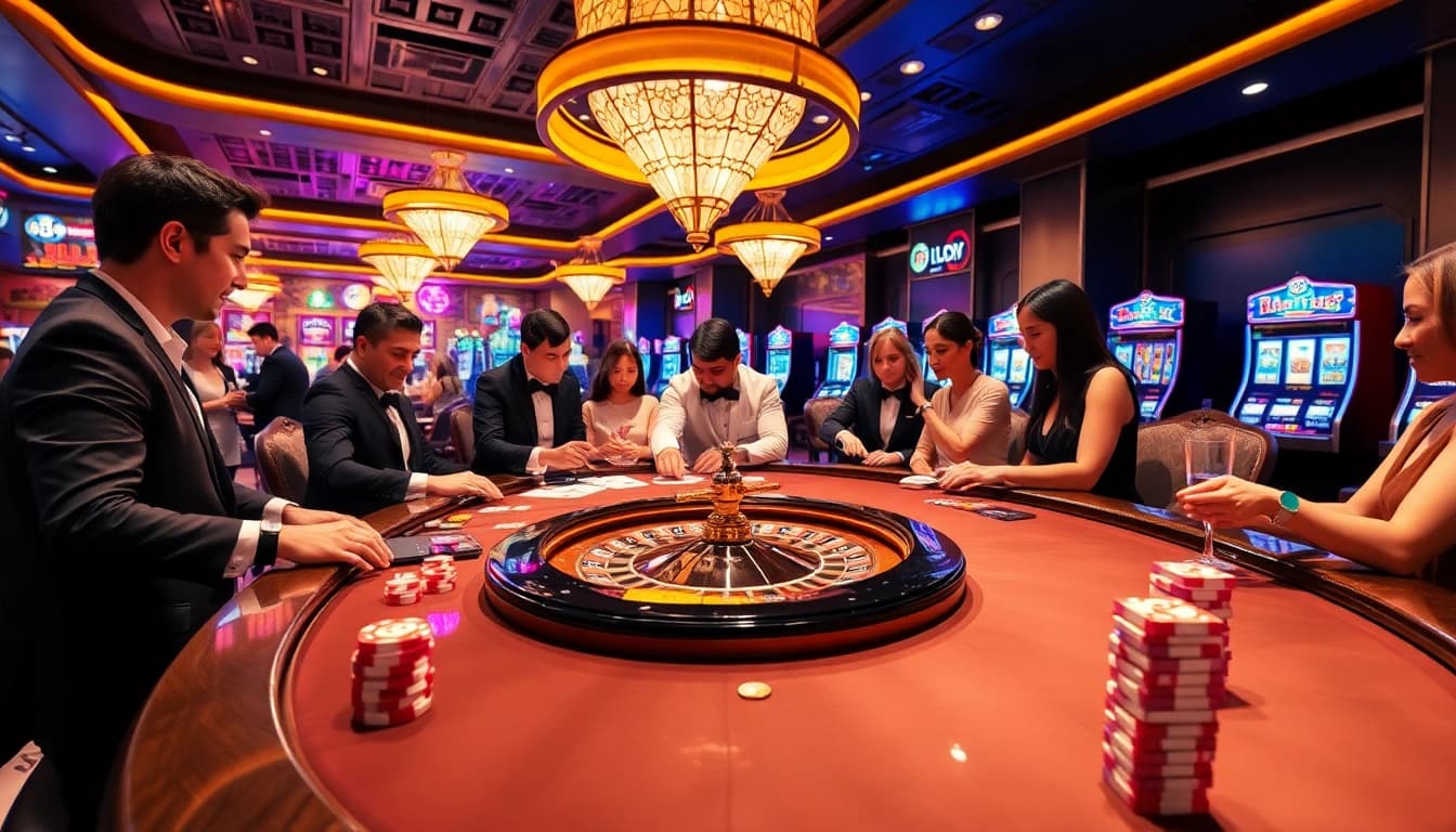 Experience the excitement of winning at xx88 with vibrant casino tables and colorful poker chips.