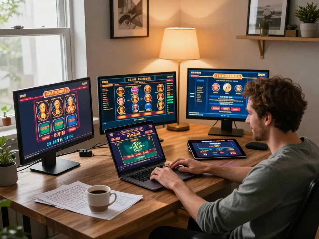 Engaged player at trang chủ 789win enjoying online casino games on a laptop