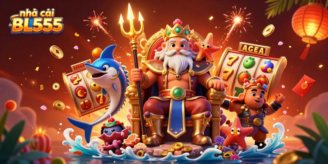 Experience thrilling games at nhà cái BL555 with vibrant character illustrations and dynamic casino elements.