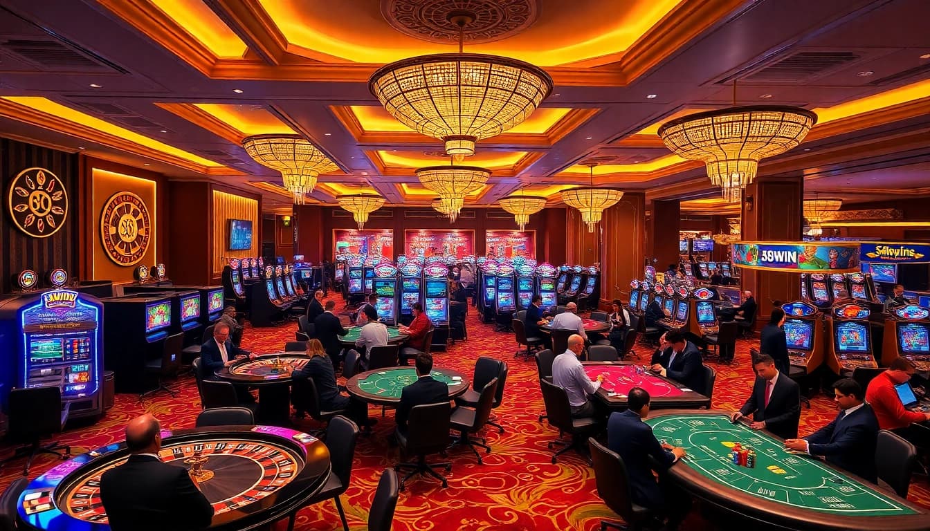 Experience thrilling gameplay at 58WIN casino with luxurious tables and vibrant slot machines.