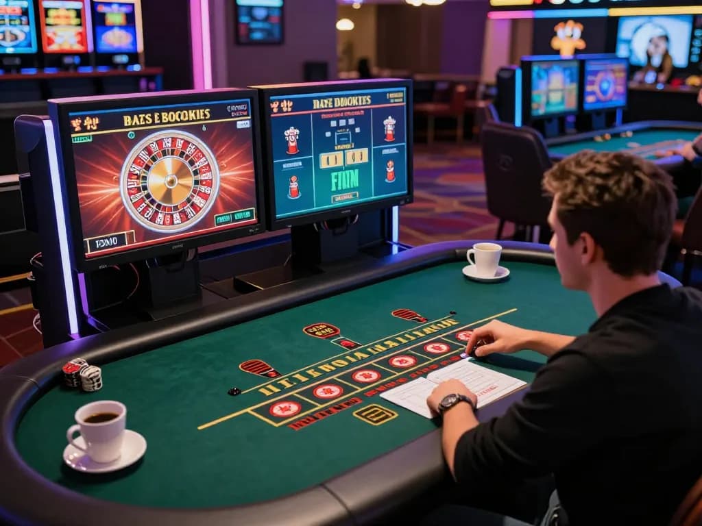 Luck8 player engaging with a live blackjack table on multiple screens, highlighting responsible gaming.