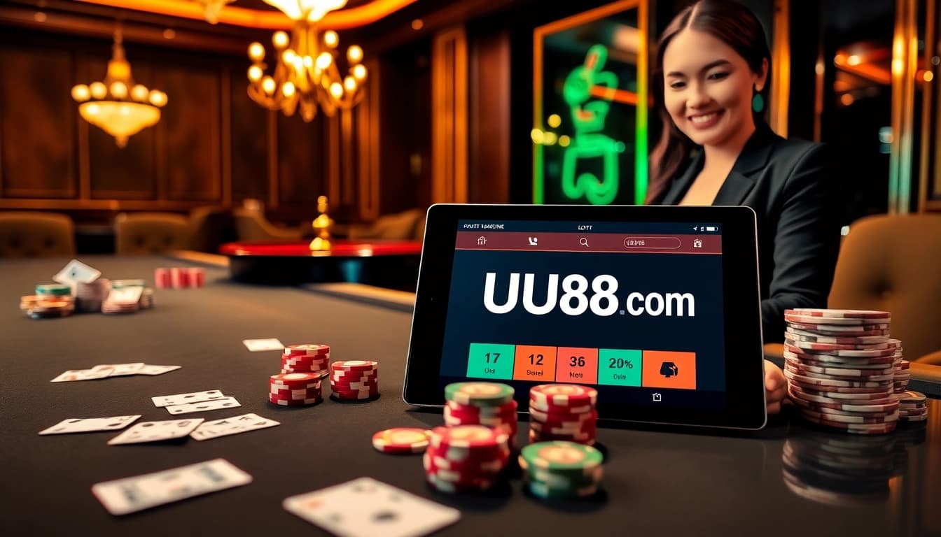 Play exciting casino games at UU88 com with vibrant tables, cards, and chips for an immersive experience.