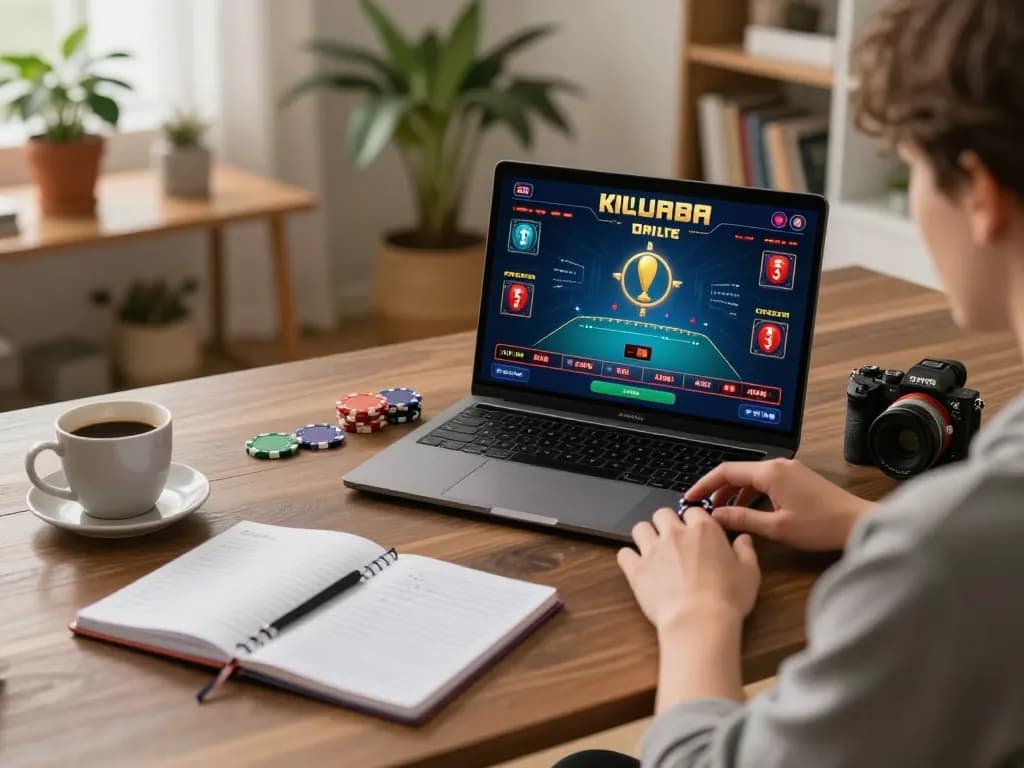 Engaging in live blackjack on sky88, showcasing a cozy home gaming setup with strategic notes