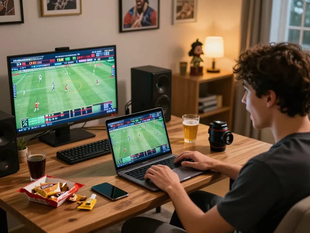 Sky88 player excitedly placing sports bets online with engaging live match display.