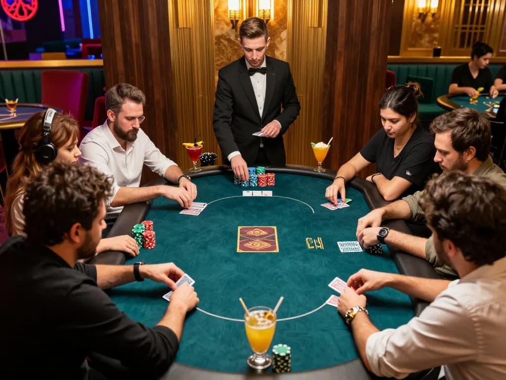 Experience the thrill of poker strategy at 33WIN casino, showcasing intense gameplay and focused players.