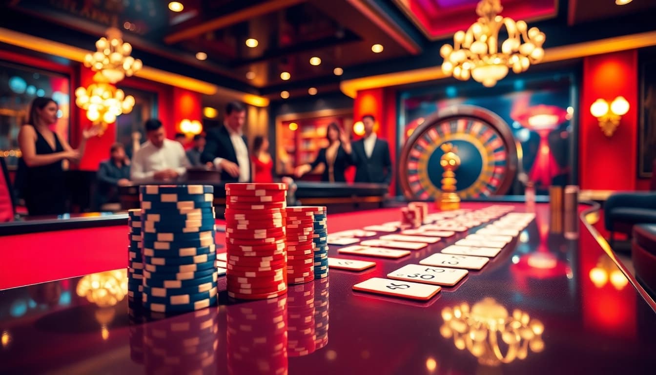 Gambling at Bet88, a vibrant casino scene highlighting excitement with poker chips and cards.