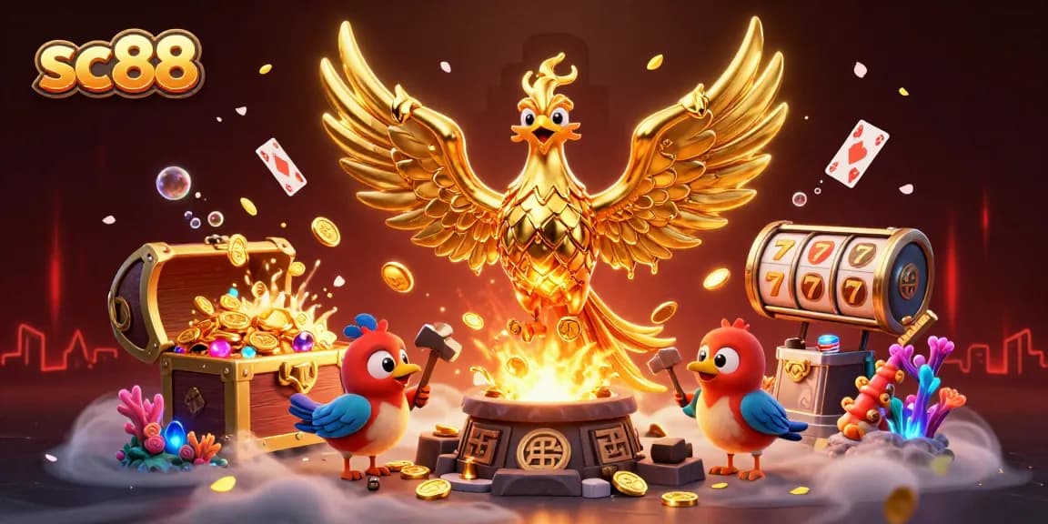 Experience thrilling gameplay with SC88's golden phoenix and vibrant casino elements.