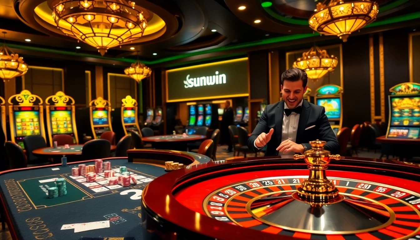 Experience the excitement of a luxurious casino with sunwin gaming tables and vibrant betting elements.