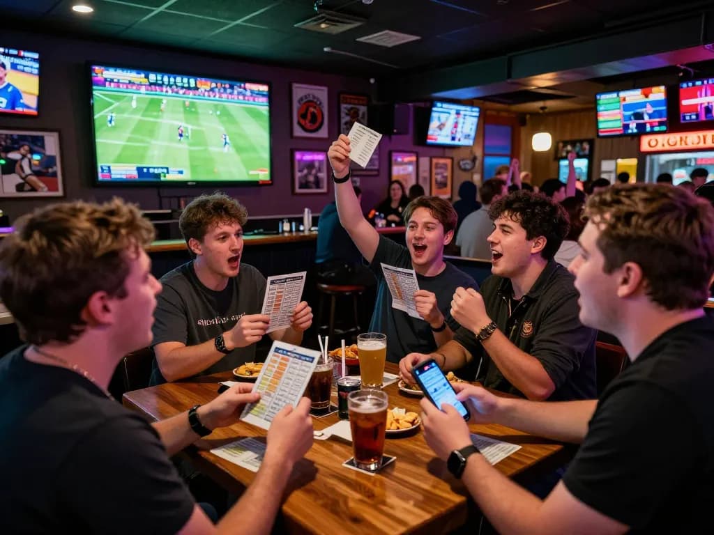 Fans enjoying intense sports betting action at 90phut with excitement and camaraderie