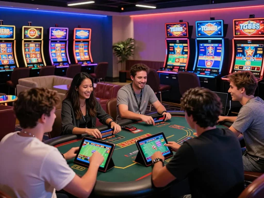 Players enjoying the dynamic online gaming experience at TG88, showcasing sports betting and casino action in a vibrant atmosphere.
