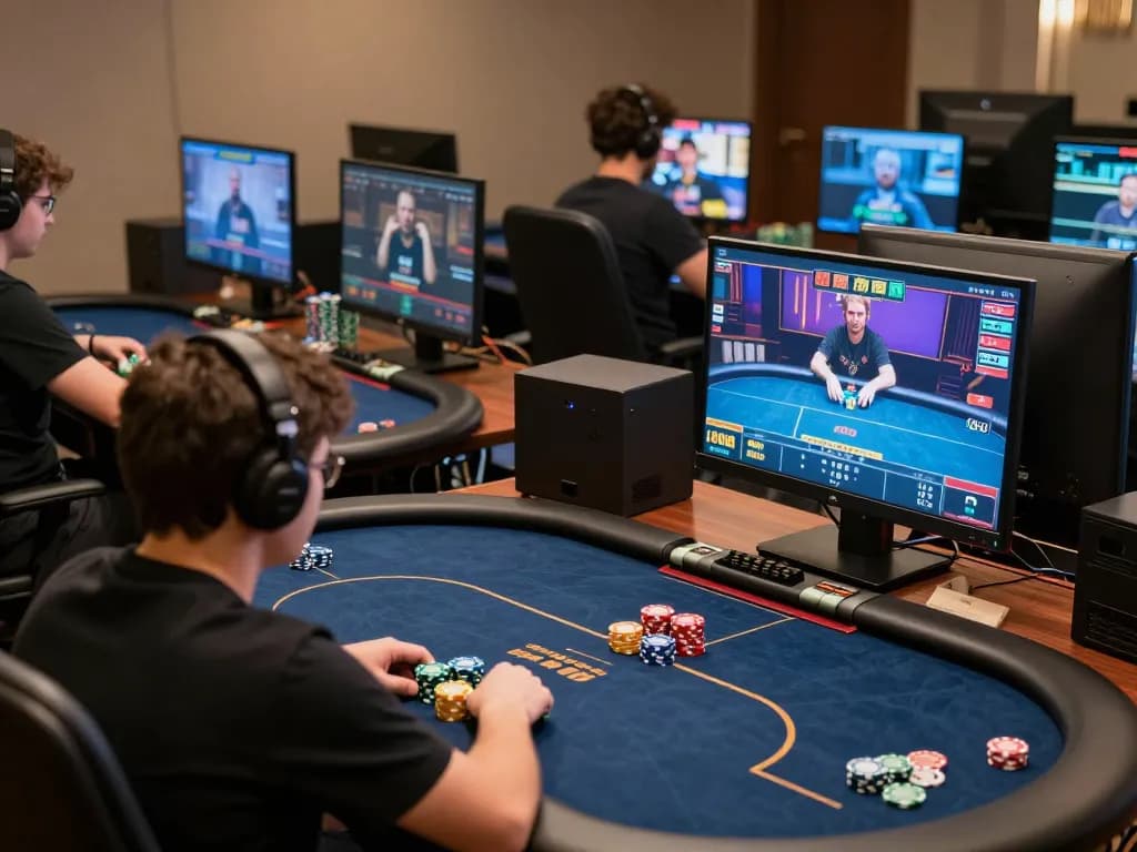 LLWIN online poker gameplay with players strategizing in a modern setup.