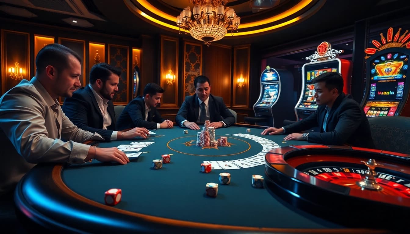 Players strategizing at a poker table while enjoying the excitement of uu88 gambling.