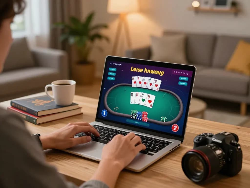 Player strategizing with lc88 online poker, enjoying a cozy home gaming experience