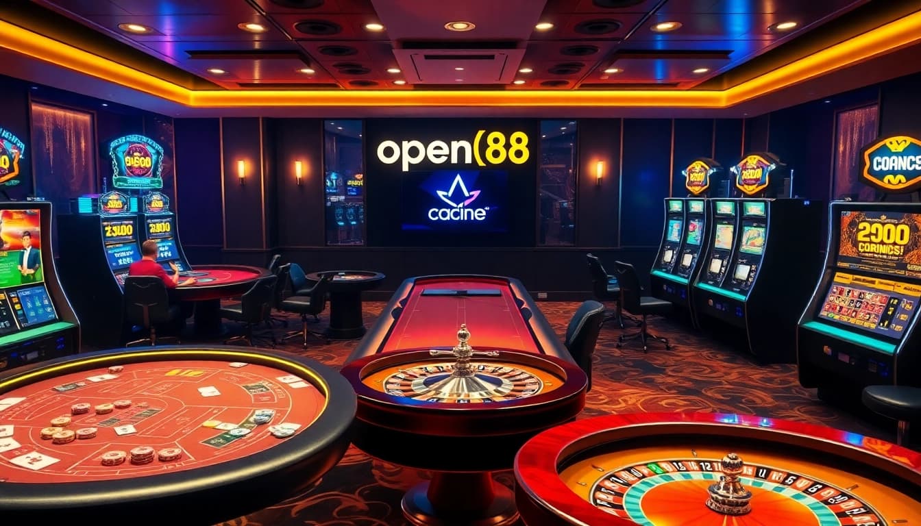 Enjoying a high-stakes game at open88 casino, showcasing vibrant slots and table games.