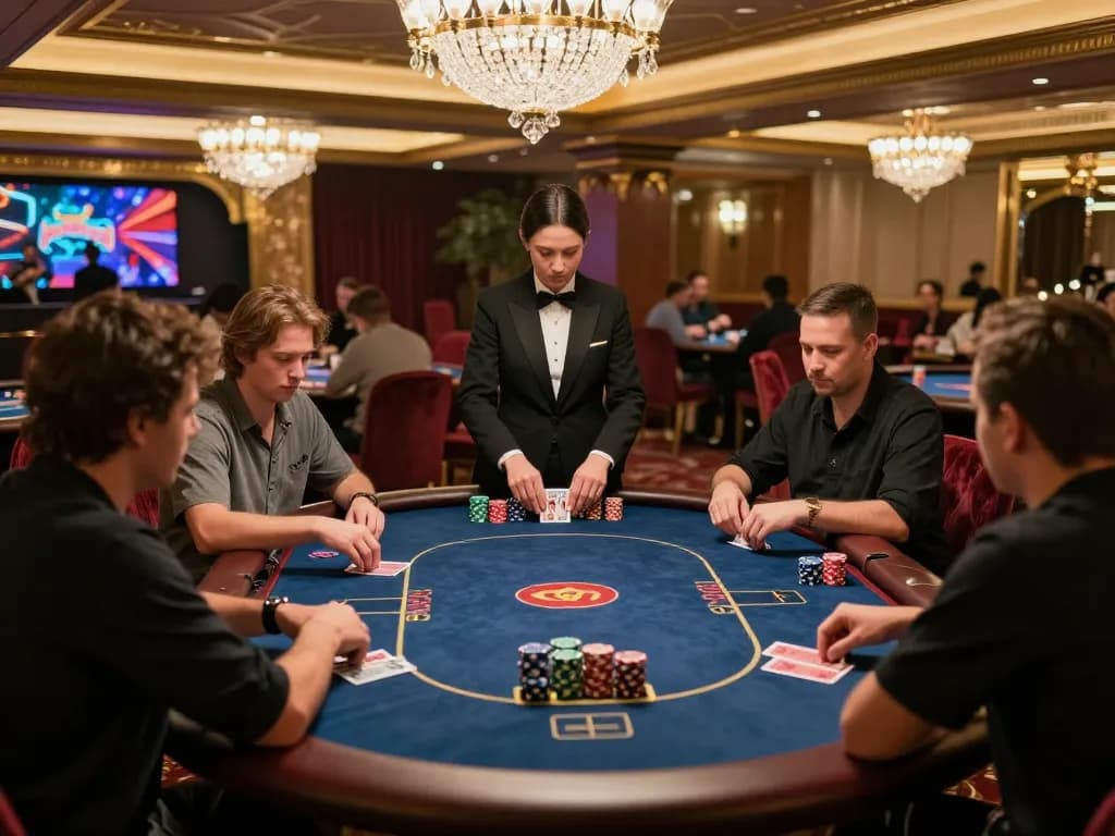 SC88 VIP players engaging in high-stakes poker surrounded by luxury decor and vibrant casino atmosphere.