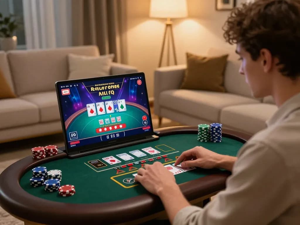 Engaging in a thrilling online poker game at home with Link ok8386, showcasing strategy and excitement.