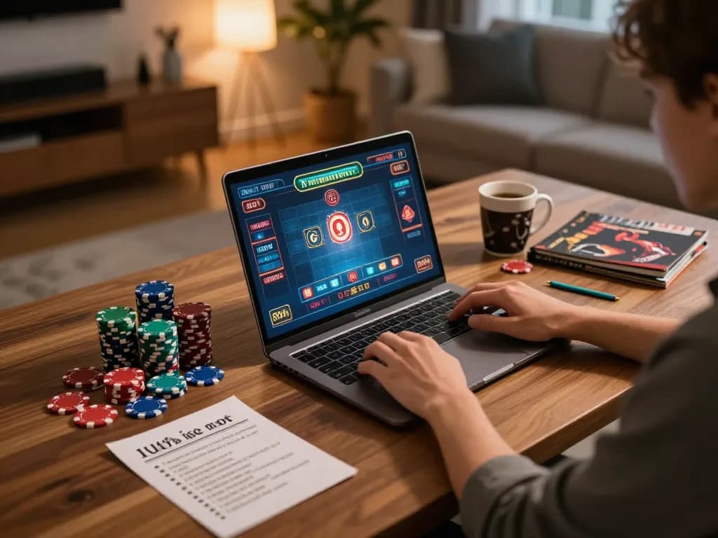 Online player enjoying gaming on 33win with betting strategies and poker chips